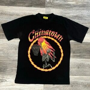 Chinatown Market Skelly World Tour 2020 Mens L Flame Skeleton Basketball Tee